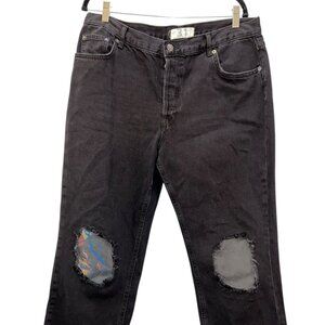 Free People We the Free black distressed holes frayed cropped jeans pants 31
